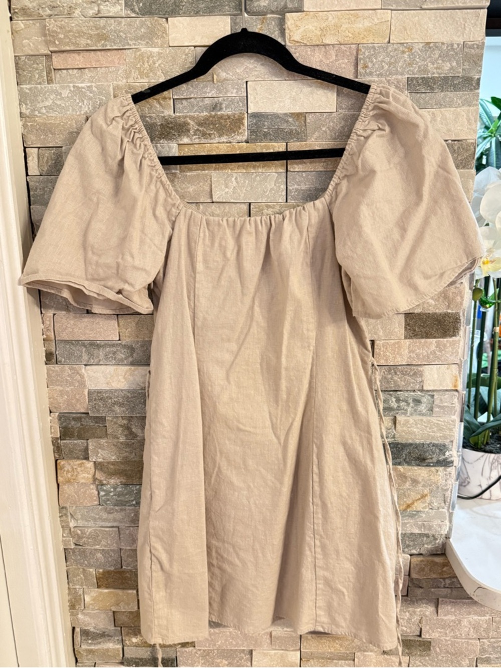 Abercrombie & Fitch Linen Blend Button Front Puff Sleeve Mini Dress - Picture 10 of 10